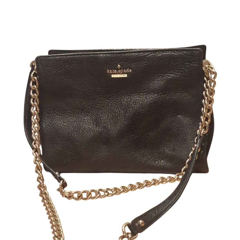 Kate Spade Black Shimmer Pebbled Leather Chain/Leather Strap Shoulder Bag